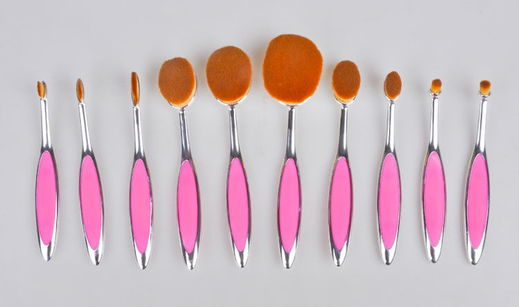 Professional 10 Piece Oval Makeup Brush Set Synthetic Hair With Logo Custom