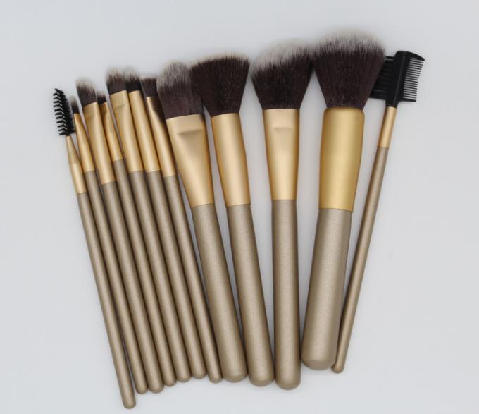 Women'S Flat Natural Hair Makeup Brushes Set With Cylinder , Gold Color